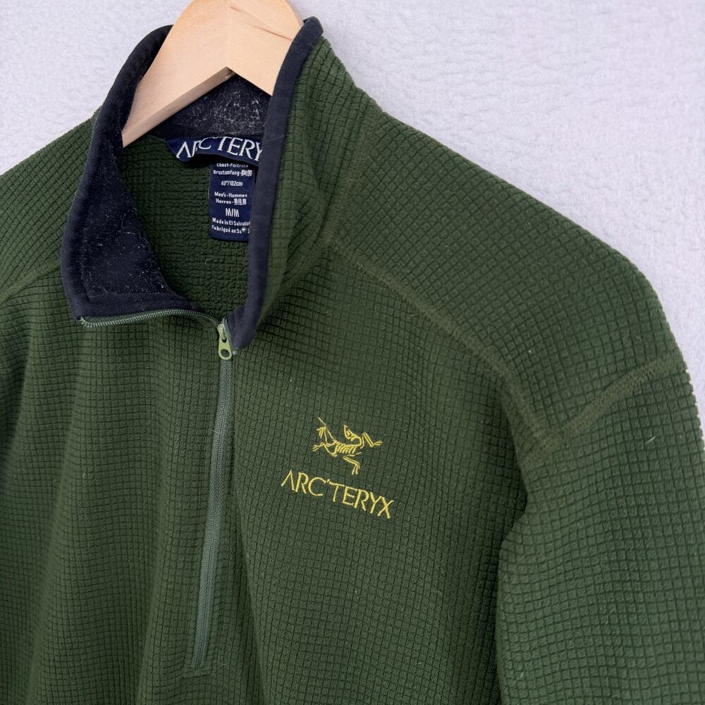 ARCTERYX Shirt Mens M Aelta AR Waffle Thermal Fleece Zip Neck Midlayer Green